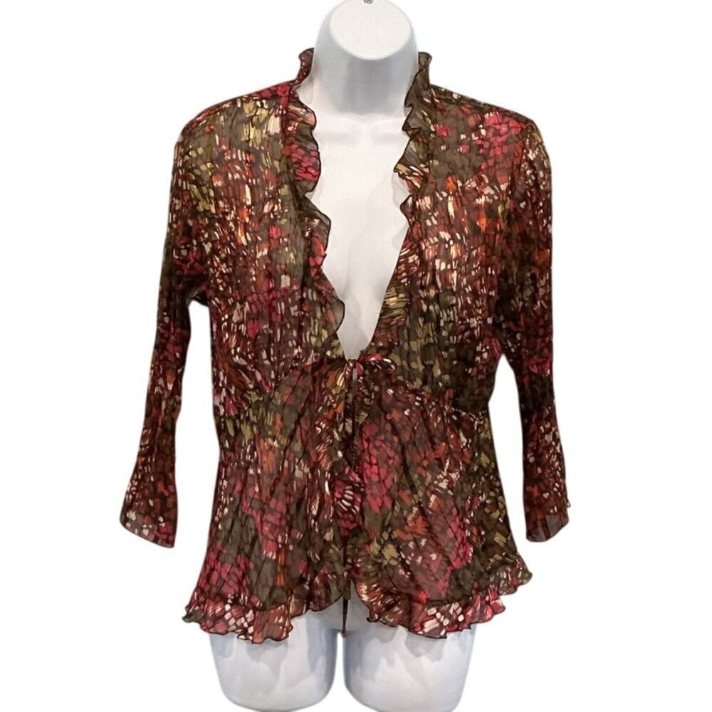 Vintage Womens Y2k Fairy Babydoll Top Size S Sheer Brown Pink Ruffle Romantic